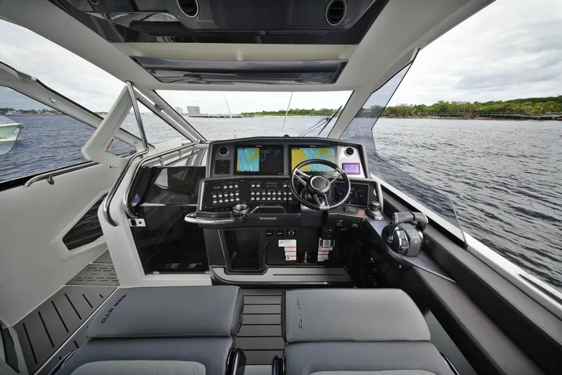  Yacht Photos Pics 2023 Galeon 400 XL yacht cockpit with advanced navigation system and luxurious seating.