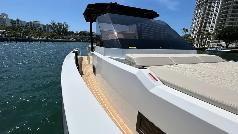  Yacht Photos Pics 2025 De Antonio Yachts D36 luxury yacht on water, showcasing sleek design and modern features.