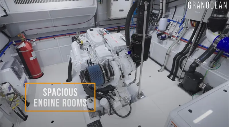  Yacht Photos Pics Spacious engine room of 2026 Granocean W-72 yacht, showcasing advanced machinery and equipment.