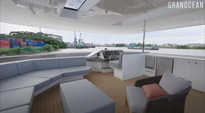  Yacht Photos Pics Luxurious Granocean W-72 yacht interior with modern seating and river view, 2026 model.