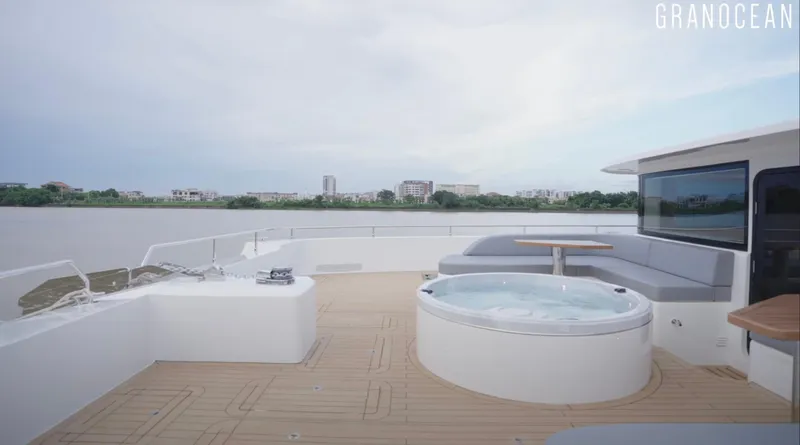  Yacht Photos Pics Luxurious Granocean W-72 yacht deck with jacuzzi and seating, 2026 model.