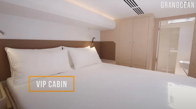  Yacht Photos Pics VIP cabin interior of Granocean W-72 yacht, featuring a luxurious bed and modern design, 2026 model.