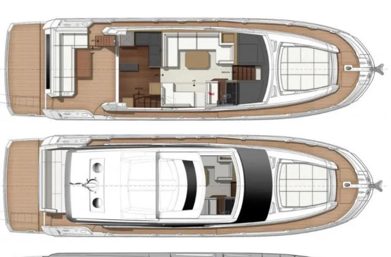 Yore Amuche Yacht Photos Pics Floor plan of a 2019 Prestige 520S yacht, showcasing interior layout and design.