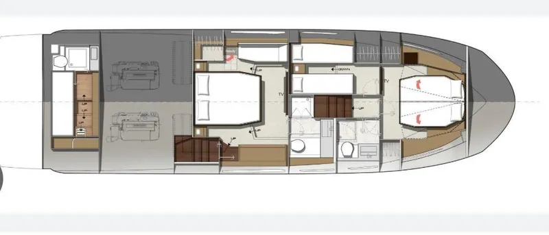 Yore Amuche Yacht Photos Pics Floor plan of a 2019 Prestige 520S yacht, showcasing cabin and layout design.