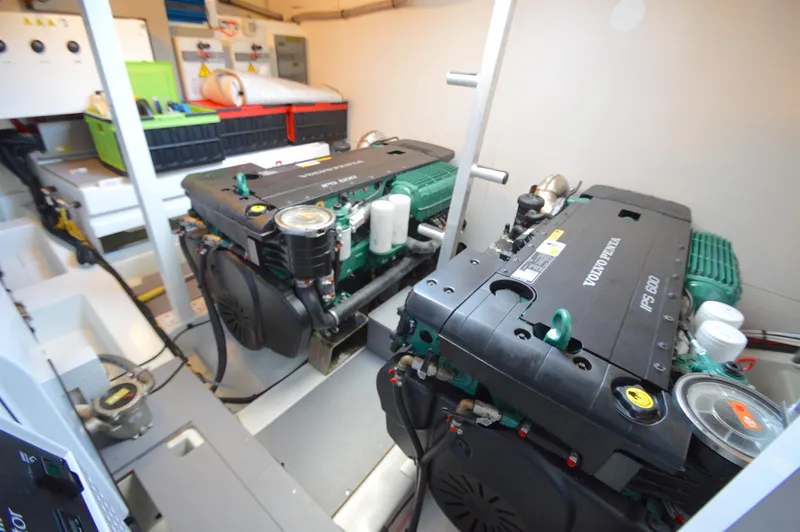 Yore Amuche Yacht Photos Pics Engine room of a 2019 Prestige 520S yacht with Volvo Penta IPS 600 engines.