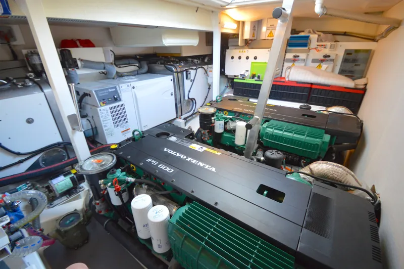 Yore Amuche Yacht Photos Pics Engine room of a 2019 Prestige 520S yacht with Volvo Penta IPS 600 engines.
