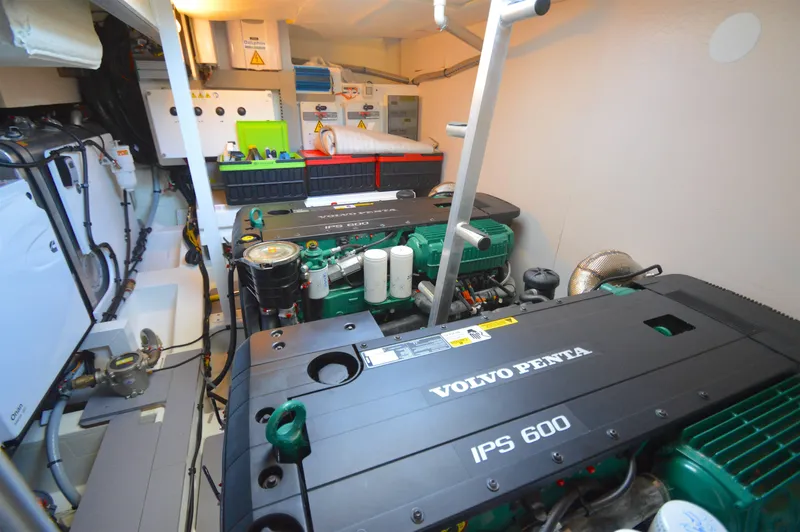 Yore Amuche Yacht Photos Pics Engine room of a 2019 Prestige 520S yacht with Volvo Penta IPS 600 engines.