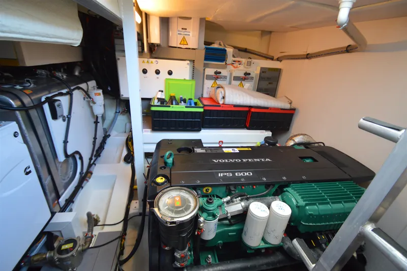 Yore Amuche Yacht Photos Pics Engine room of a 2019 Prestige 520S yacht with Volvo Penta IPS 600 engine.