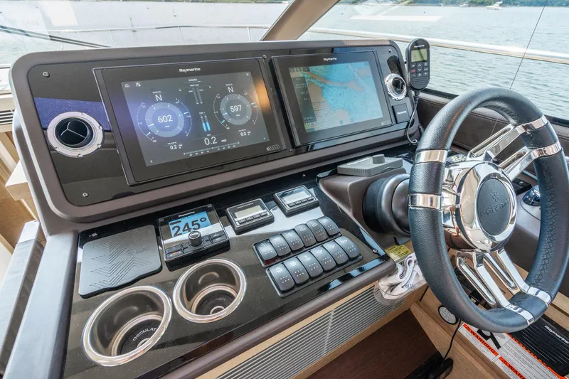 Yore Amuche Yacht Photos Pics Control panel of a 2019 Prestige 520S yacht with advanced navigation systems.