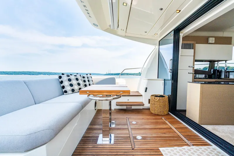 Yore Amuche Yacht Photos Pics Luxurious 2019 Prestige 520S yacht deck with elegant seating and modern interior.