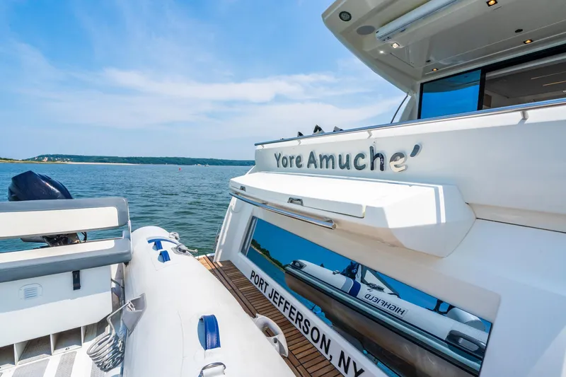 Yore Amuche Yacht Photos Pics Luxury yacht "Yore Amuche" docked at Port Jefferson, NY, Prestige 520S, 2019 model.