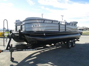 2024 Regency 230 DL3 pontoon boat on a trailer.