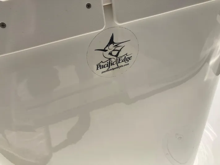 Alibi Yacht Photos Pics Sticker on 2006 Rampage Express Offshore Tower boat, featuring Pacific Edge logo.