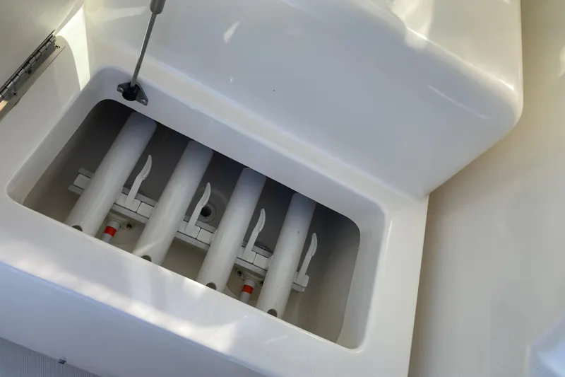 Alibi Yacht Photos Pics Storage compartment in 2006 Rampage Express Offshore Tower boat.