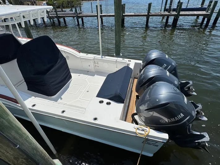  Yacht Photos Pics 2017 Buddy Davis 34 boat with Yamaha engines docked at a marina.