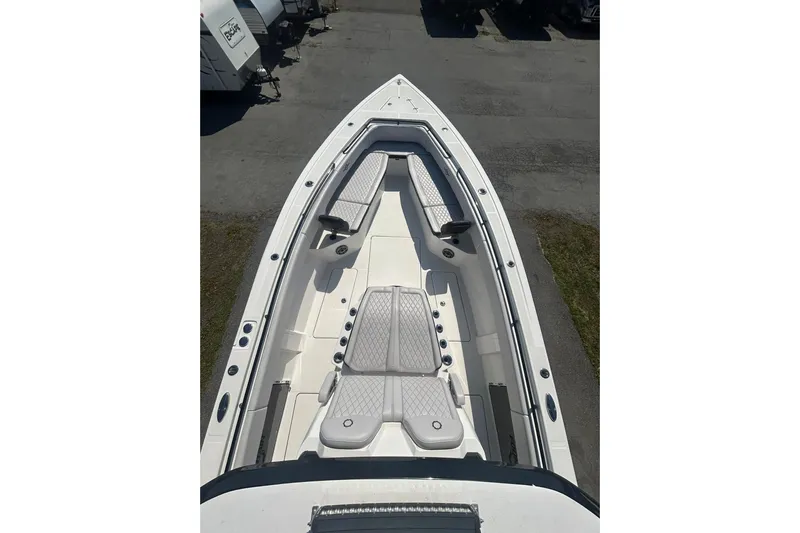  Yacht Photos Pics 2023 Fountain 38TE CC boat with spacious seating and sleek design.