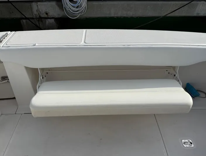 Wahoo Yacht Photos Pics 2009 Tiara Yachts 39 Open, white cushioned bench seat on deck.