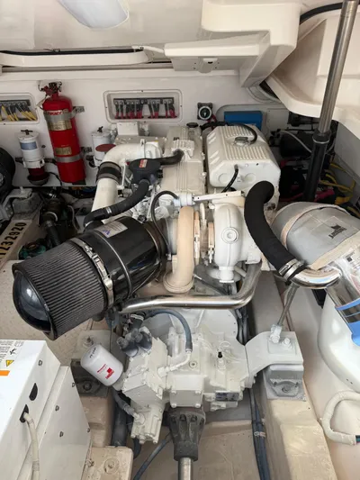 Wahoo Yacht Photos Pics Engine room of 2009 Tiara Yachts 39 Open, featuring detailed mechanical components.
