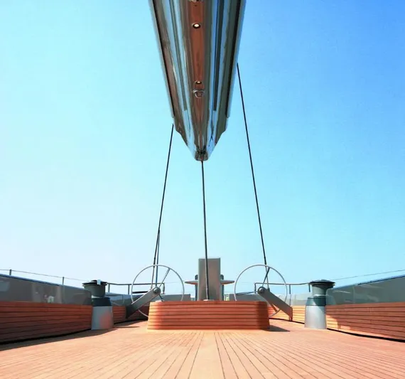 Syl Yacht Photos Pics Deck view of 2003 Custom SYL - BARCOS DEPORTIVOS yacht under clear blue sky.