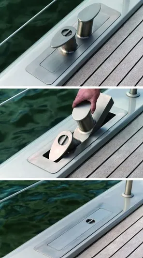 Syl Yacht Photos Pics Retractable cleat mechanism on a 2003 Custom SYL sports boat deck.