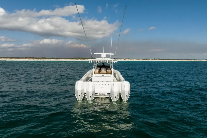 Slowmocean Yacht Photos Pics 2021 Barker Boatworks 40 HPC on open water, showcasing powerful engines and sleek design.