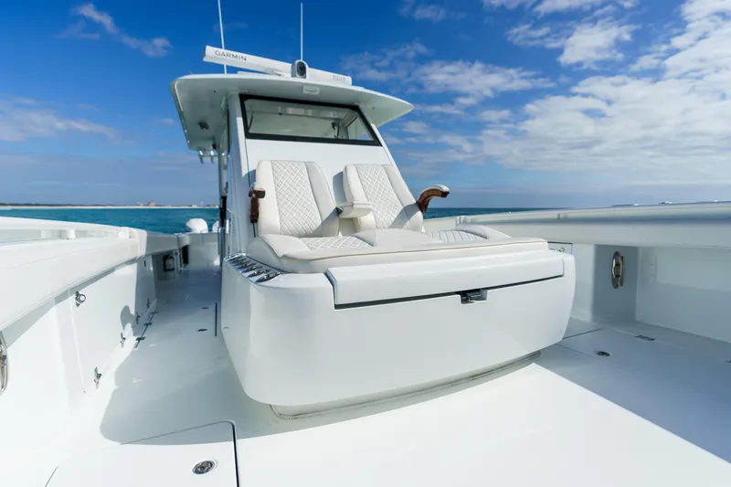 Slowmocean Yacht Photos Pics 2021 Barker Boatworks 40 HPC with luxurious seating on open water.