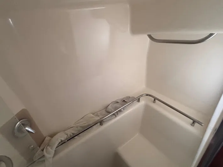 O Sea D Yacht Photos Pics 2008 Tiara Yachts 3900 Sovran bathroom with shower and stainless steel rail.