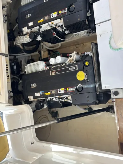 O Sea D Yacht Photos Pics Engine compartment of a 2008 Tiara Yachts 3900 Sovran, showcasing dual engines.