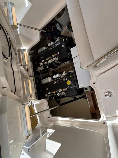 O Sea D Yacht Photos Pics Engine compartment of 2008 Tiara Yachts 3900 Sovran, showcasing mechanical components.