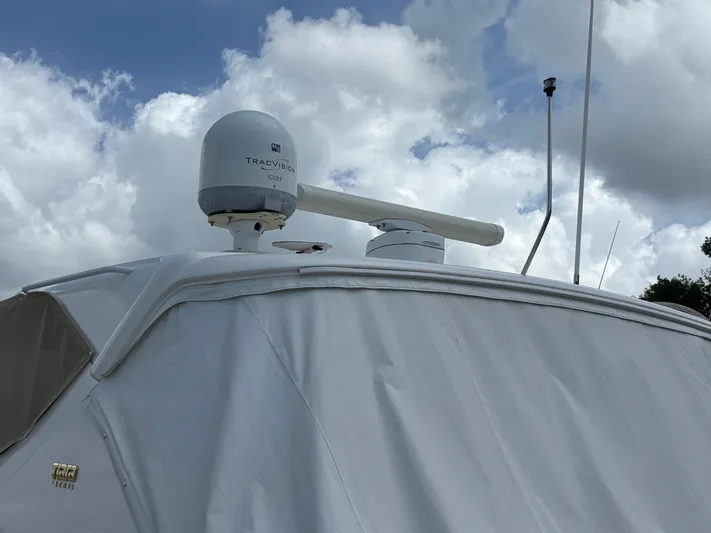 O Sea D Yacht Photos Pics 2008 Tiara Yachts 3900 Sovran with radar equipment under cloudy sky.