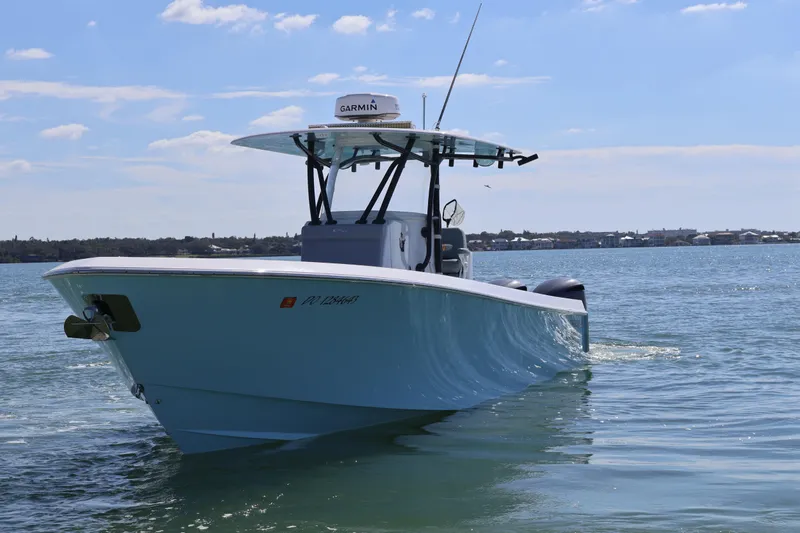 Wine Down Yacht Photos Pics 2017 Contender 35 ST boat on calm water, featuring Garmin equipment.