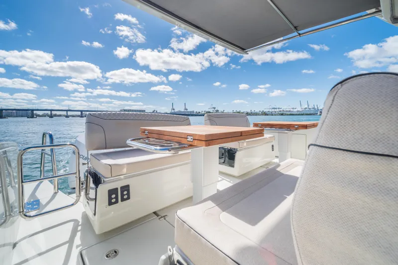 Yacht Photos Pics Luxurious Catana YOT 36 yacht interior, 2025 model, with ocean view and modern seating.