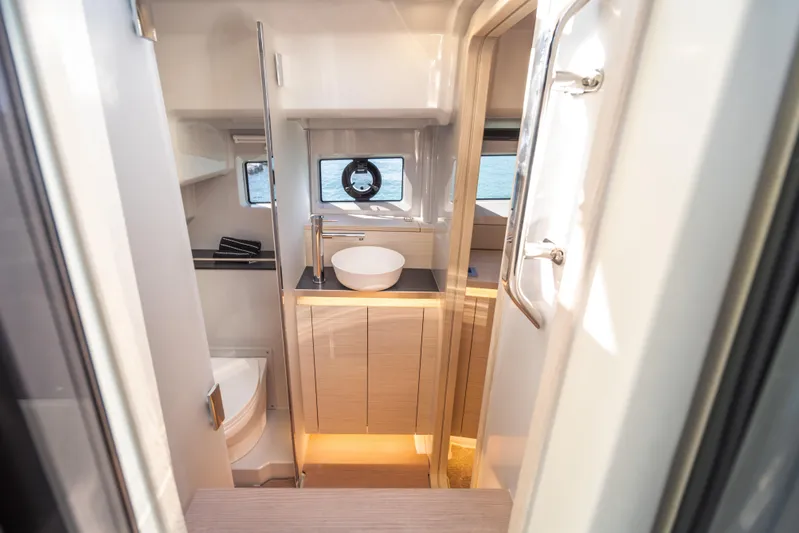  Yacht Photos Pics Modern bathroom interior of 2025 Catana YOT 36 yacht, featuring sleek design and natural lighting.