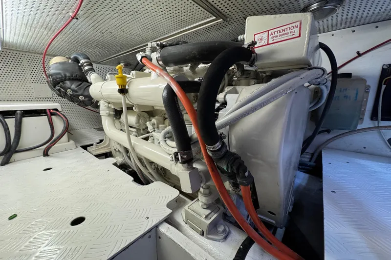  Yacht Photos Pics Engine room of 2006 Albin 40 North Sea Cutter with visible machinery and cables.