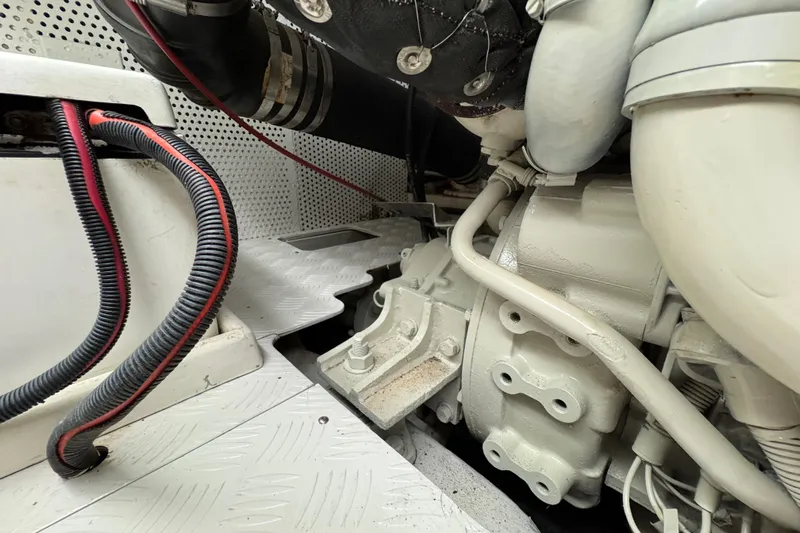  Yacht Photos Pics Engine compartment of a 2006 Albin 40 North Sea Cutter, showing mechanical components and wiring.