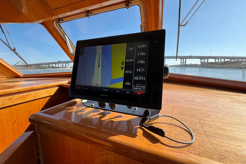  Yacht Photos Pics Navigation system on 2006 Albin 40 North Sea Cutter, with bridge view.