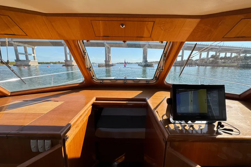  Yacht Photos Pics Interior view of 2006 Albin 40 North Sea Cutter with navigation system, overlooking a bridge.