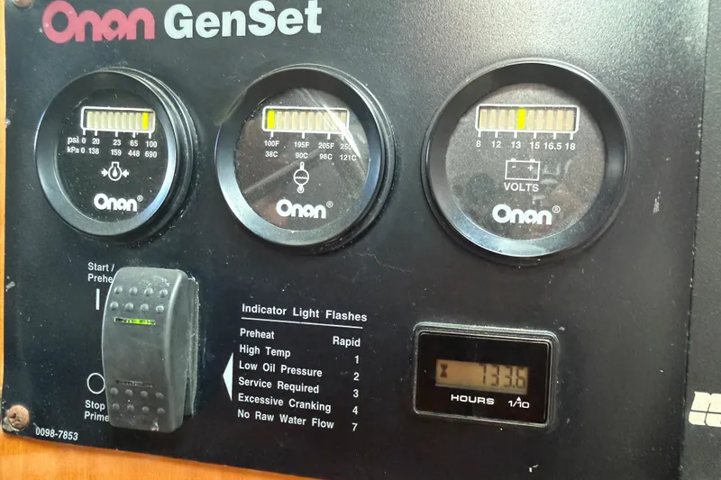  Yacht Photos Pics Onan GenSet control panel with gauges on a 2006 Albin 40 North Sea Cutter.