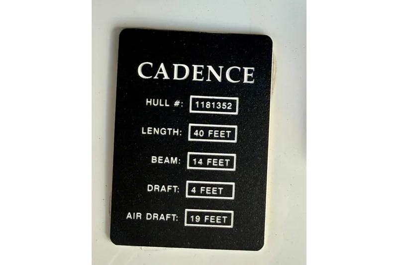  Yacht Photos Pics Plaque displaying specifications of 2006 Albin 40 North Sea Cutter, including hull number and dimensions.