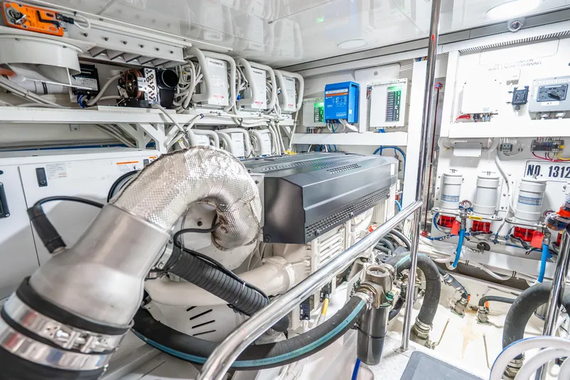 Mocean Yacht Photos Pics Engine room of 2021 Ocean Alexander 70E Motoryacht, showcasing advanced machinery and systems.