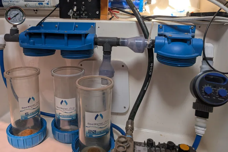 Grasshopper Yacht Photos Pics Water filtration system on a 2011 Fountaine Pajot Orana 44 Grand Large yacht.