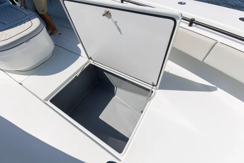 One More Yacht Photos Pics Open storage compartment on 2022 Contender 44 ST boat deck.