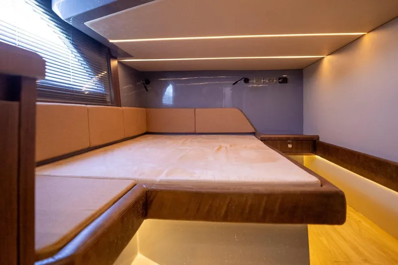  Yacht Photos Pics Luxurious interior of 2025 Hanover 447 Ultimate Luxury Edition with modern lighting and sleek design.