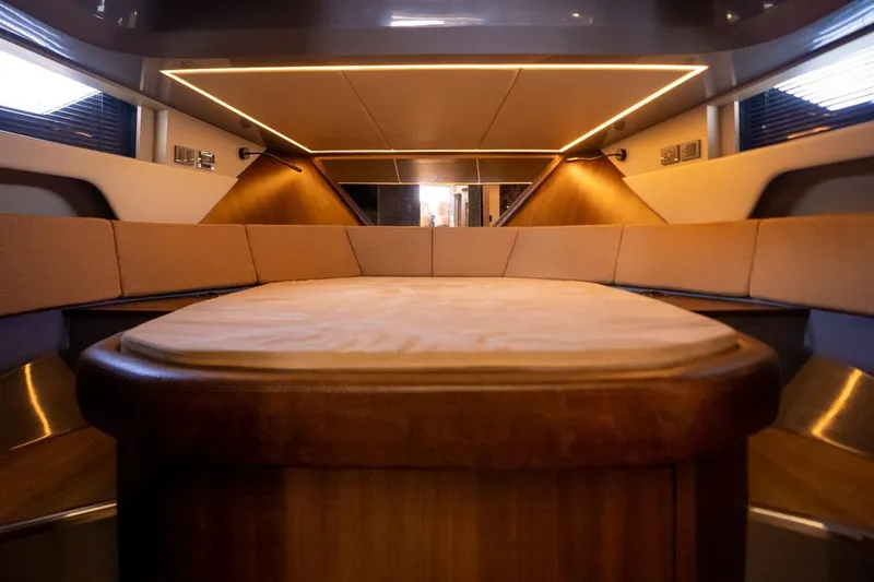  Yacht Photos Pics Luxurious interior of 2025 Hanover 447 Ultimate Luxury Edition yacht with elegant seating and lighting.