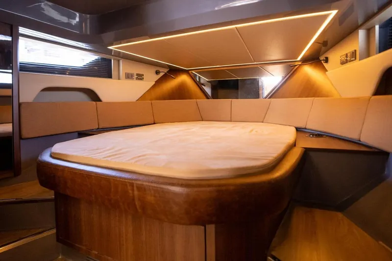  Yacht Photos Pics Luxurious interior of 2025 Hanover 447 Ultimate Luxury Edition yacht cabin.