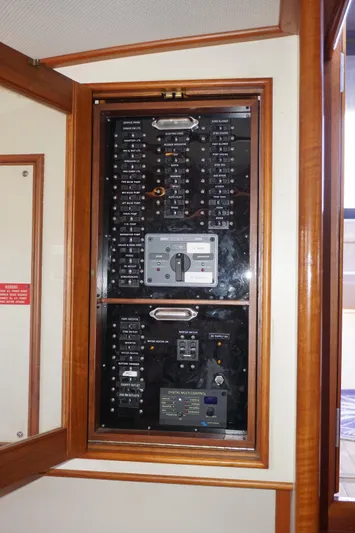  Yacht Photos Pics Electrical panel on a 1994 Grand Banks 38 Eastbay boat, featuring switches and controls.