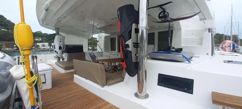 Amea Yacht Photos Pics Spacious deck of 2014 Lagoon 52 F catamaran with seating and equipment.
