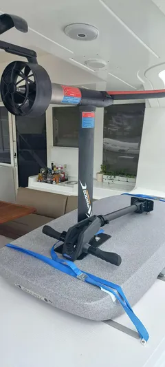 Amea Yacht Photos Pics Wind turbine equipment on a 2014 Lagoon 52 F yacht deck.