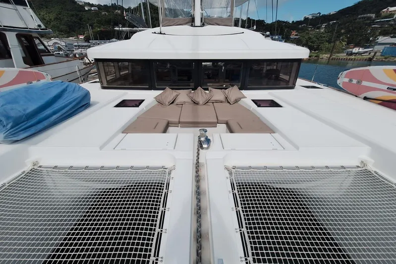Amea Yacht Photos Pics 2014 Lagoon 52 F catamaran with spacious deck and comfortable seating.
