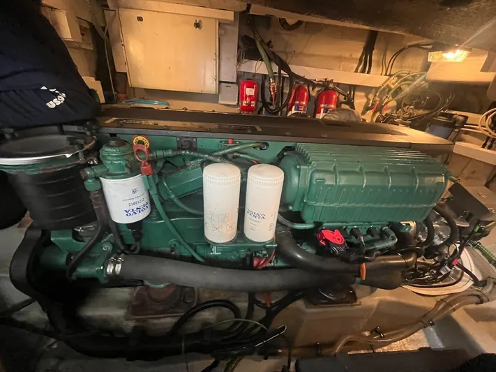  Yacht Photos Pics Engine room of a 2011 Sunseeker Portofino 48 yacht, showcasing detailed machinery.